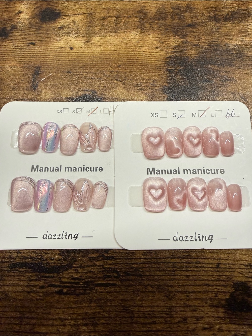 2-Piece Press-On Nail Set Bundle – Soft Pink Cat Eye & Iridescent Glam - Medium